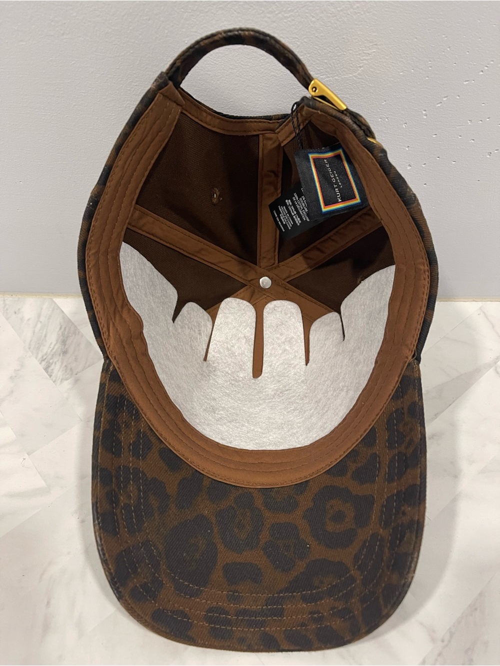Kurt Geiger Leopard Print Brown and Black Ball Cap with Rhinestone’s/Gold Emblem - Picture 6 of 12